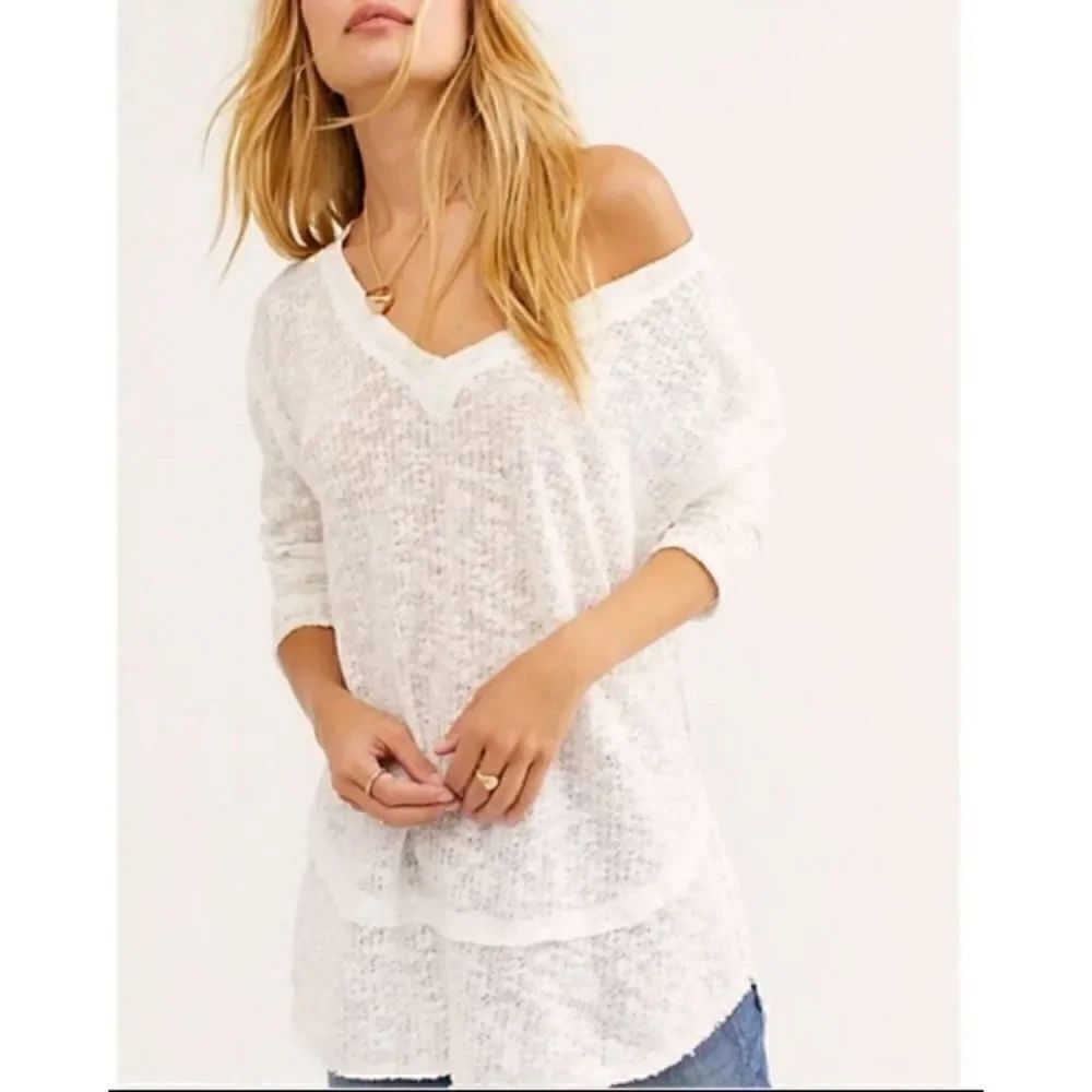 Free People Ocean Air Hacci Long Sleeves White Size Medium